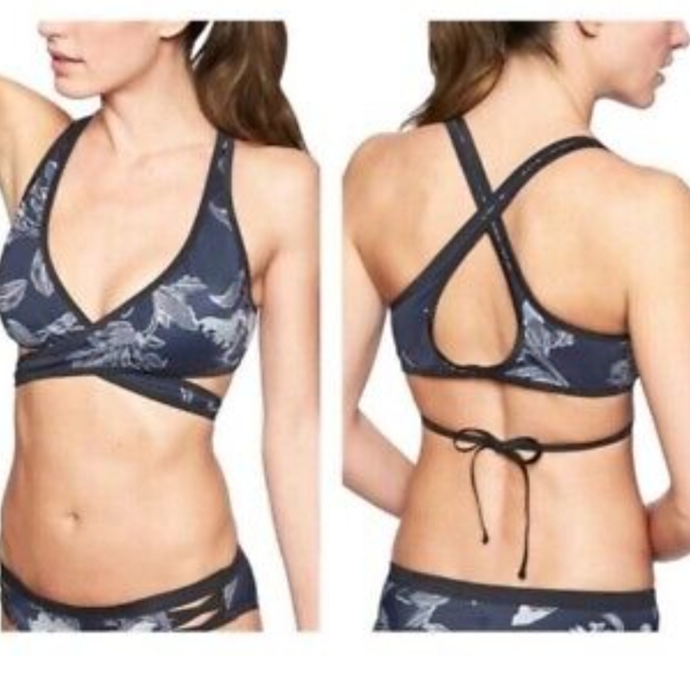Athleta Floral Wrap‎ Bralette Black White SzS Top Bikini